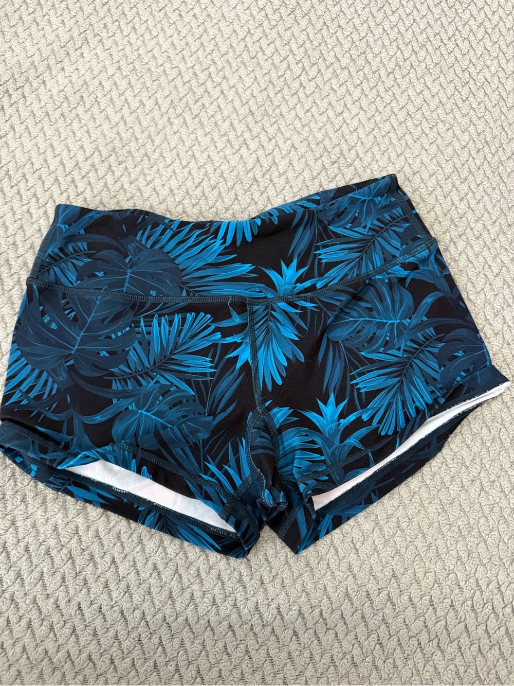 Savage Barbell Blue Tropical Leaf Athletic Shorts